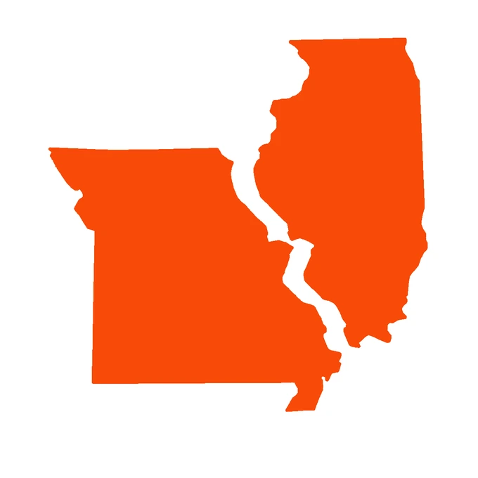 Missouri and Illinois highlighted in orange